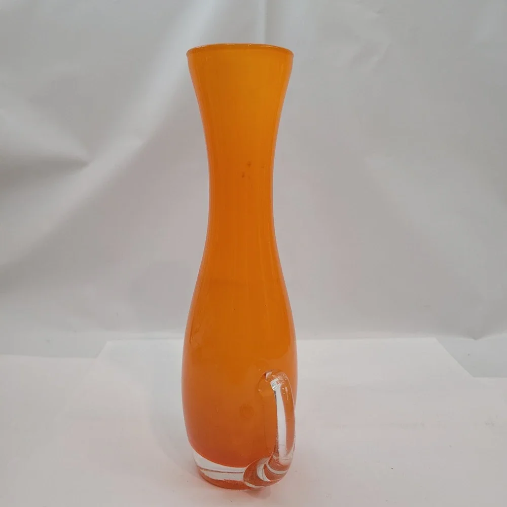 Vintage Blown Glass Pitcher Vase Orange Mid-Century Modern Cased Art Glass
